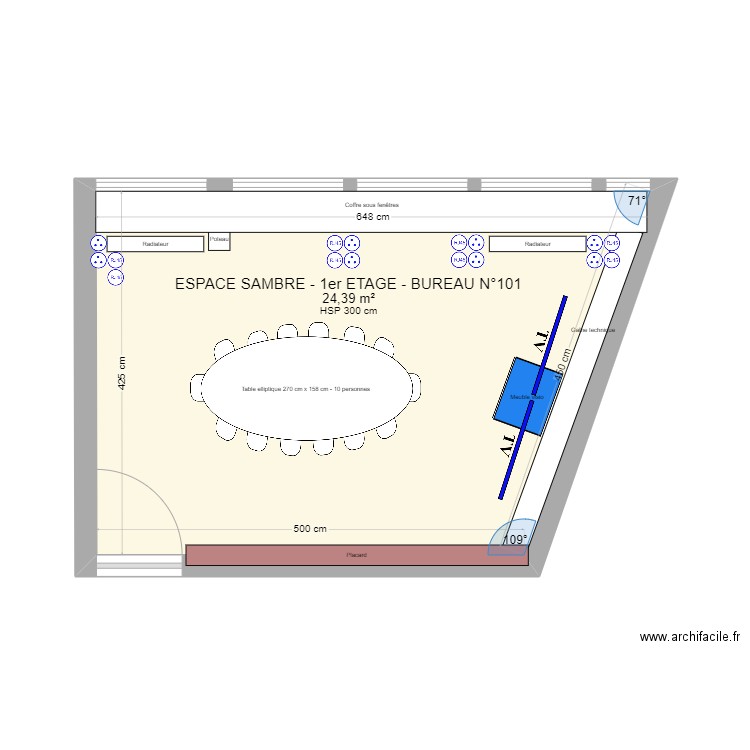 ESPACE SAMBRE 1er ETAGE BUREAU n°101 V1  08 02 2023. Plan de 1 pièce et 24 m2