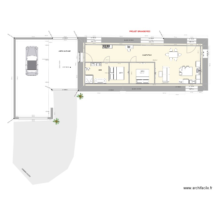 GOURSAT - RDC Grange PROJET RDC PC. Plan de 5 pièces et 93 m2