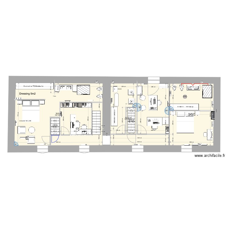 Sibinel 1er etage Janv23-2. Plan de 7 pièces et 106 m2
