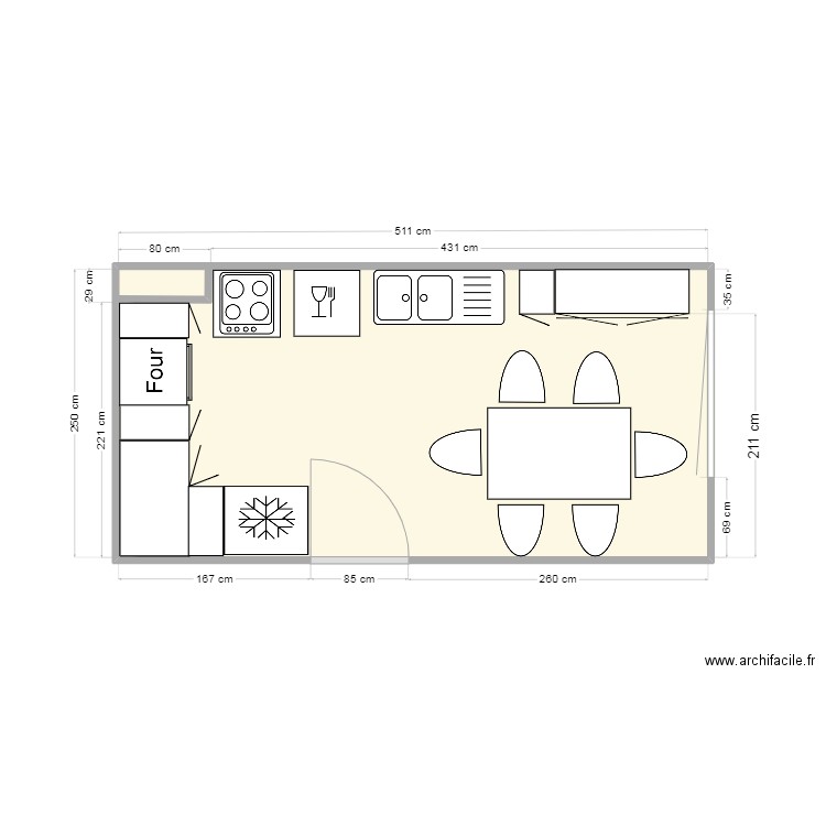 Gdynia Cuisine. Plan de 1 pièce et 13 m2