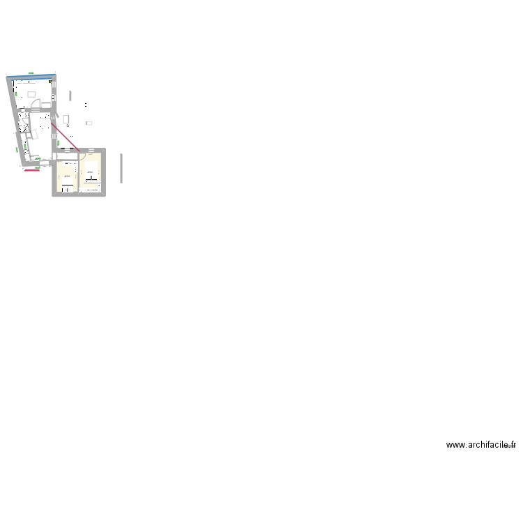 salon . Plan de 2 pièces et 23 m2