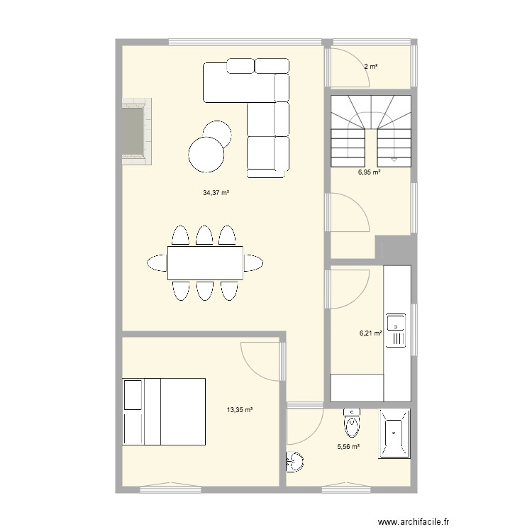 1er bois . Plan de 7 pièces et 69 m2