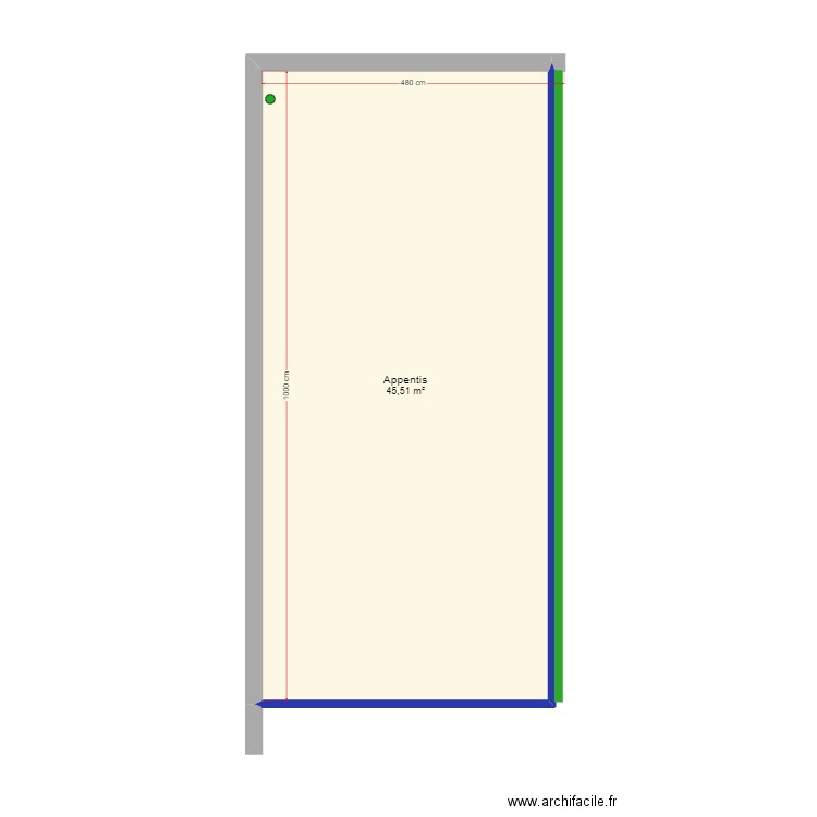 Appentis Atelier - Vu du dessus. Plan de 1 pièce et 46 m2