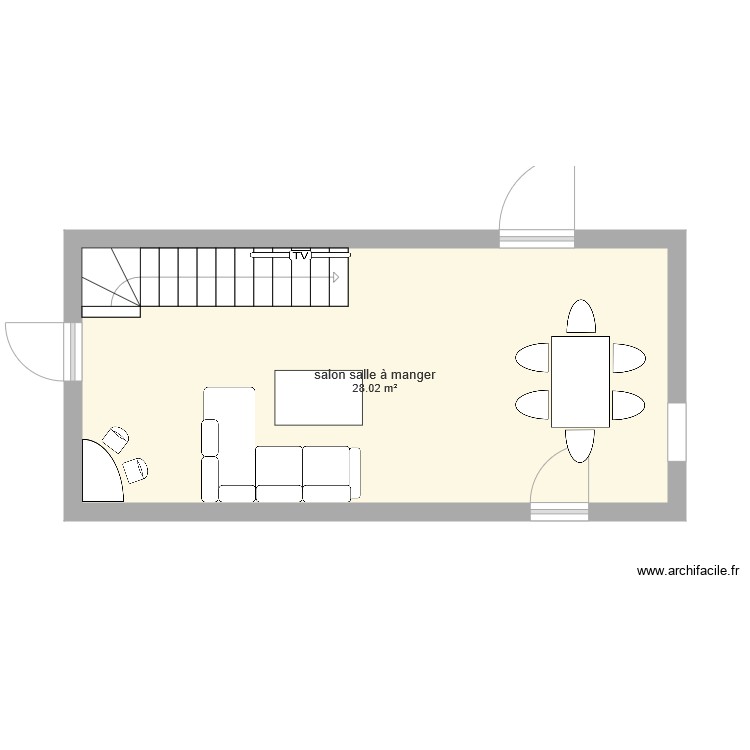 Plan Salon Salle A Manger Maison Plan 1 Piece 28 M2 Dessine Par