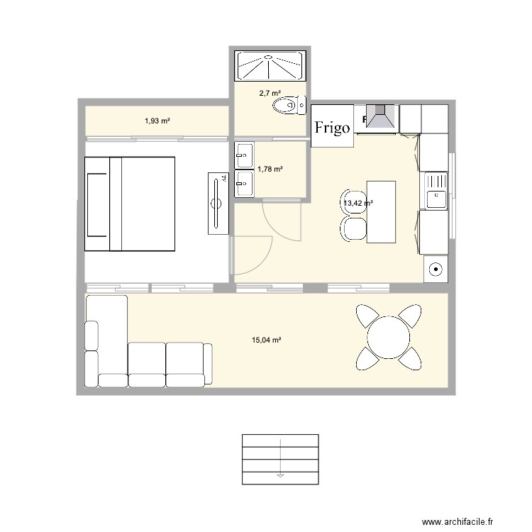 Mini con Terraza 1Br. Plan de 5 pièces et 35 m2