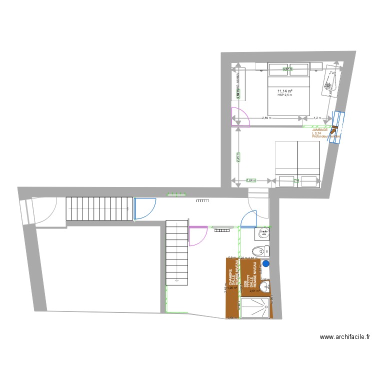 1ÉTAGE MAÇONNERIE 2. Plan de 2 pièces et 53 m2