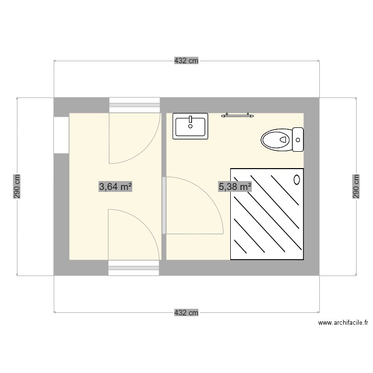 sdb vaux sur b1. Plan de 2 pièces et 9 m2