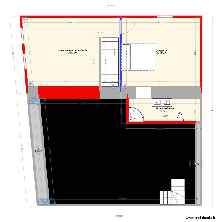 Etage 2 maison. Plan de 6 pièces et 102 m2