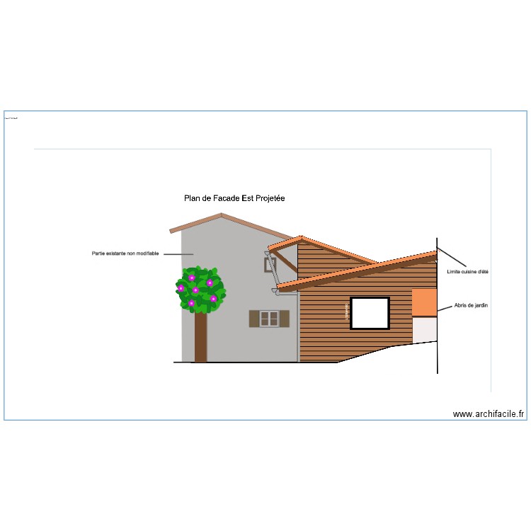 Plan de facade Est projetée finalisé. Plan de 0 pièce et 0 m2