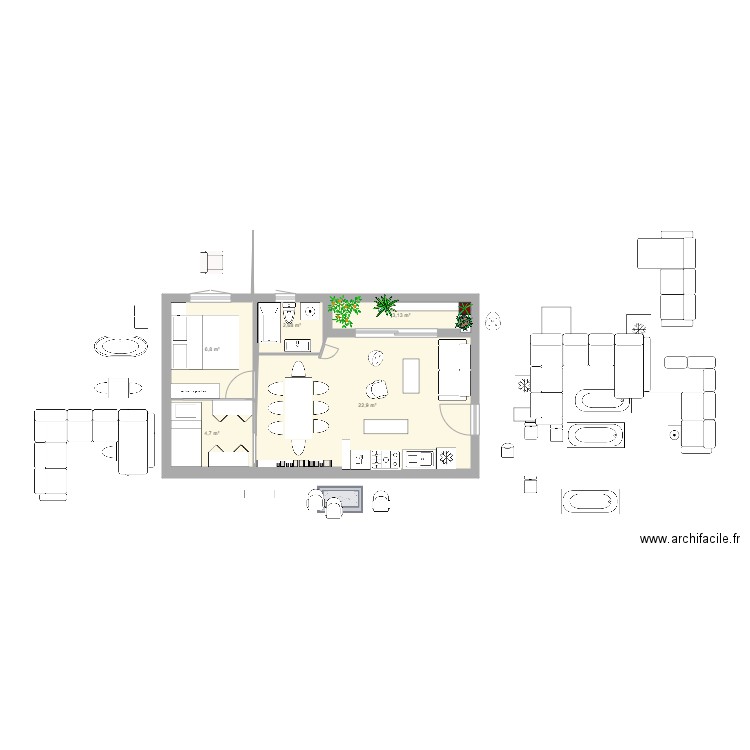 Appart rectangle 40m2. Plan de 0 pièce et 0 m2