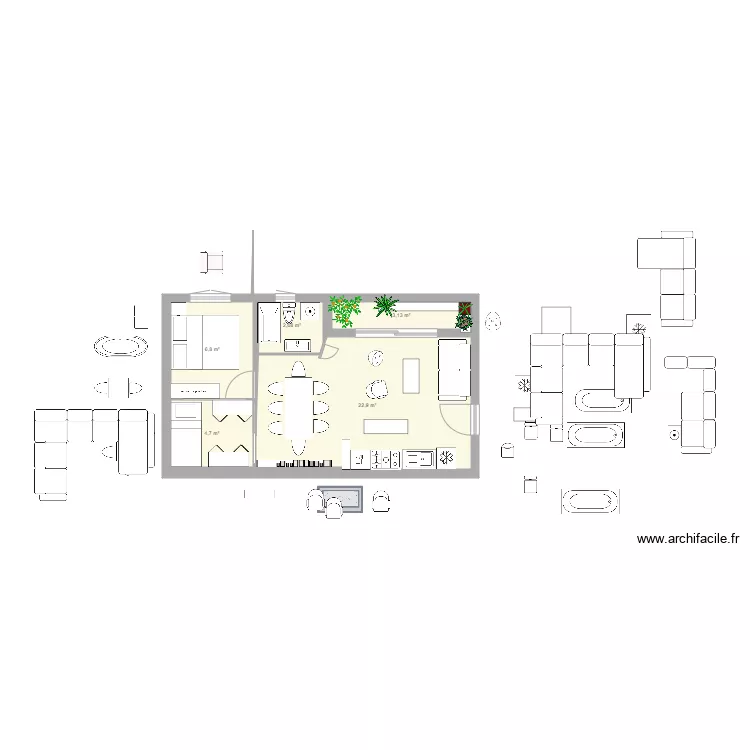Appart rectangle 40m2. Plan de 