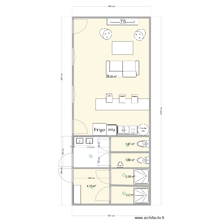 Vestiaires beach. Plan de 5 pièces et 39 m2