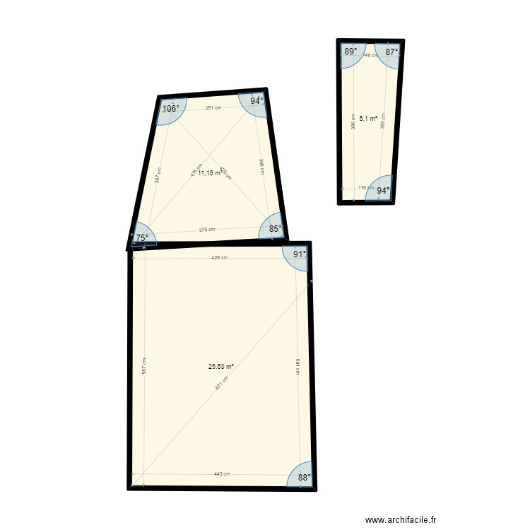 HENDRICKX 1ER. Plan de 3 pièces et 42 m2