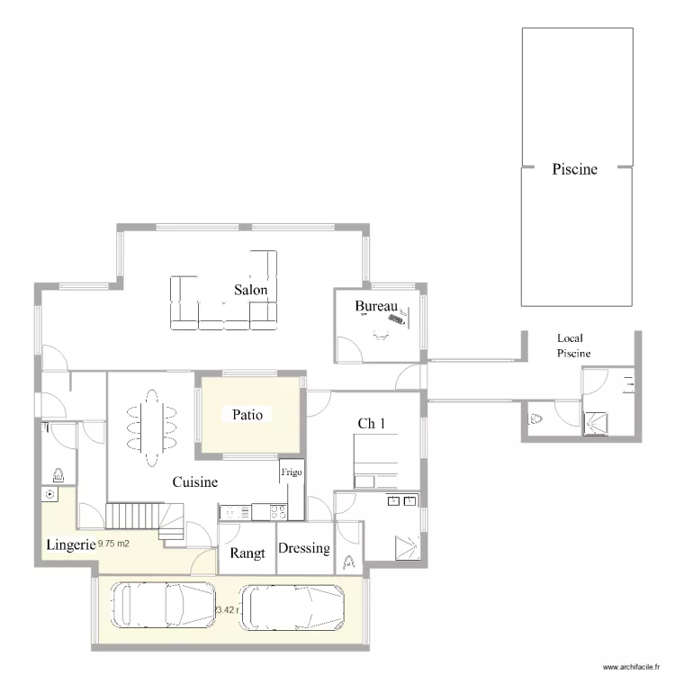 Maison Marie essai 1 version piscine. Plan de 