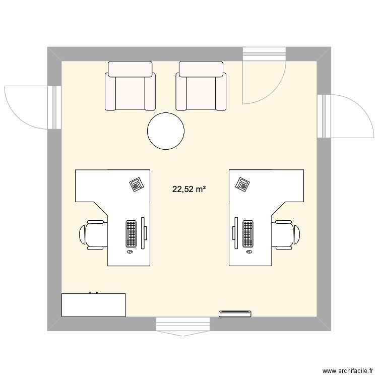 Plan bureau GRH 7. Plan de 1 pièce et 23 m2