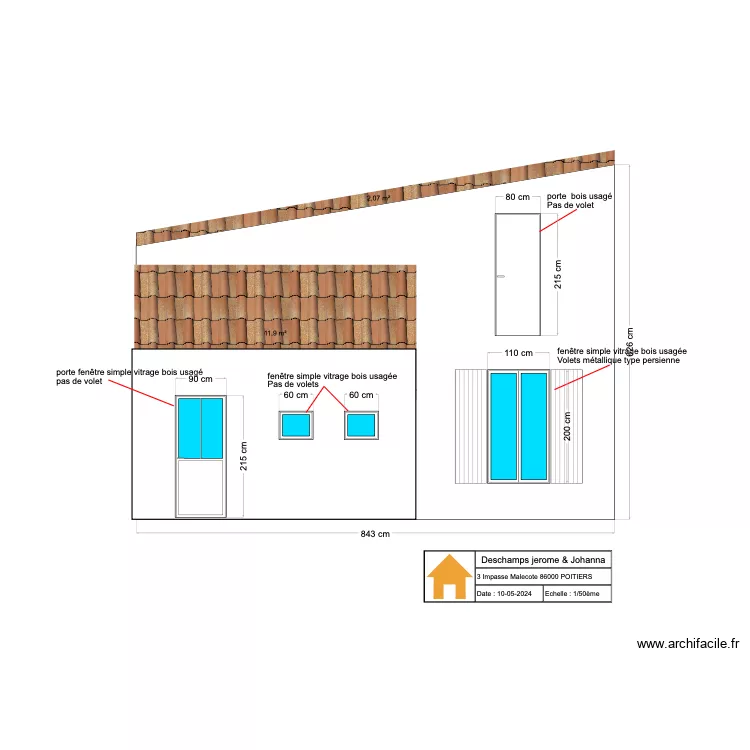 facade est avant travaux. Plan de 