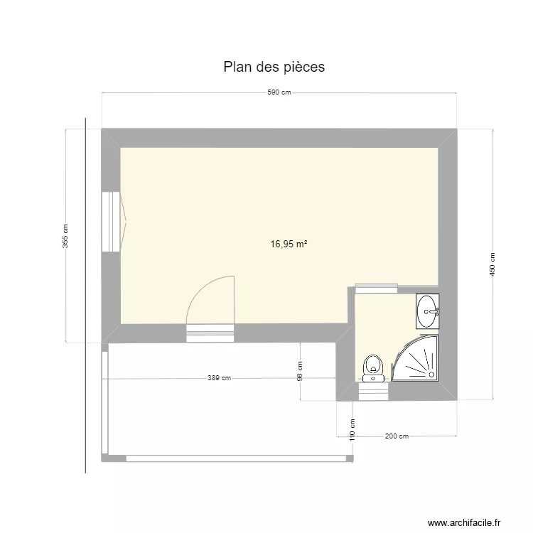 Studio plan des pi&egrave;ces nues. Plan de 