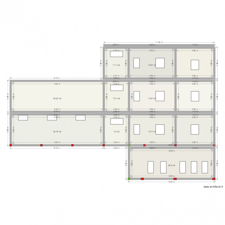 face 3. Plan de 12 pièces et 179 m2