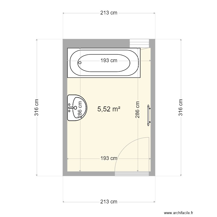 Salle de Bain. Plan de 1 pièce et 6 m2