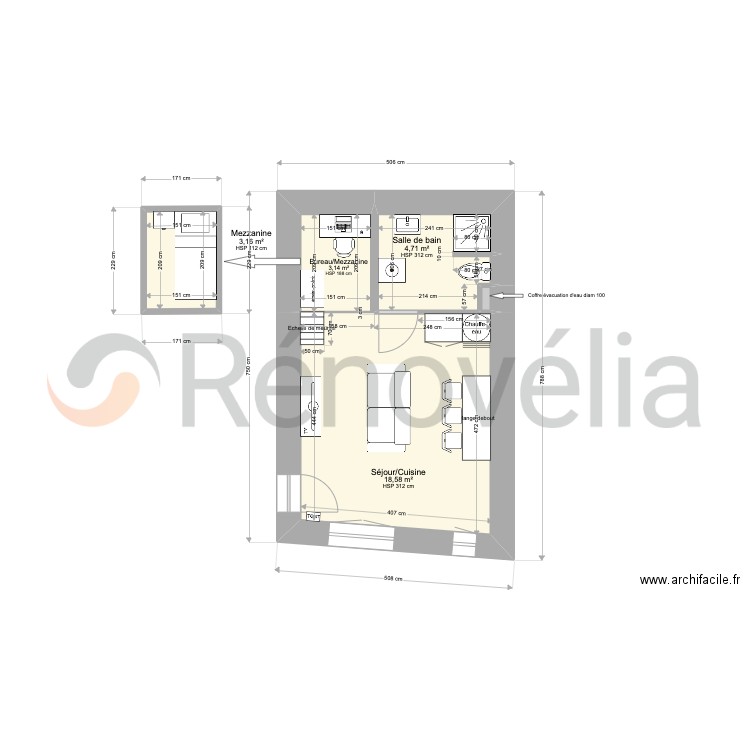 71 Quai de la Fosse - Projet. Plan de 9 pièces et 56 m2