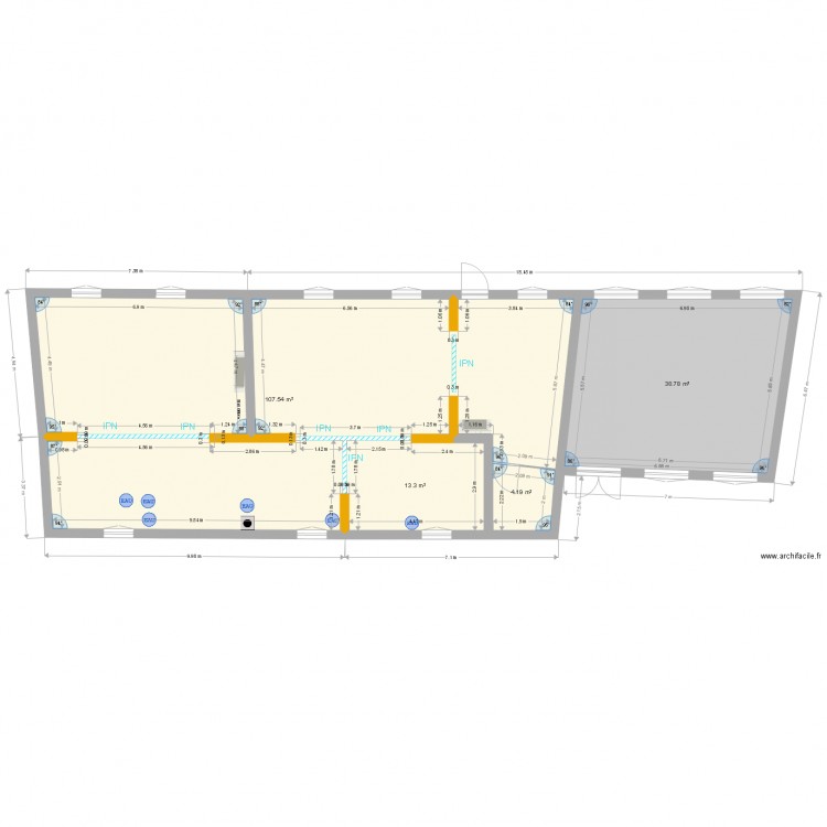 PLAN ETAGE SACRE COEUR ETAT INITIAL sans meubles et sans cloisons ET avec IPN PLAN 4 BIS. Plan de 0 pièce et 0 m2