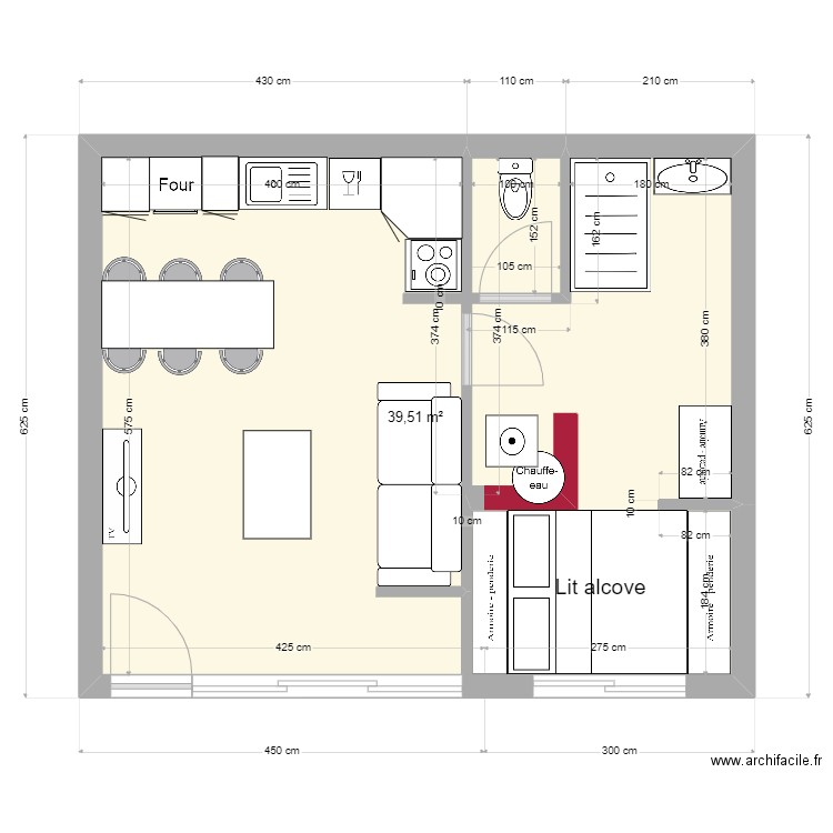 stud1 last. Plan de 1 pièce et 40 m2