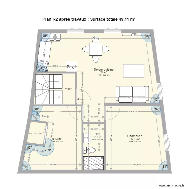 PAMIERS3 R2 apr&egrave;s travaux. Plan de 