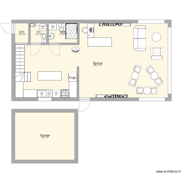 Boutique v2. Plan de 5 pièces et 79 m2