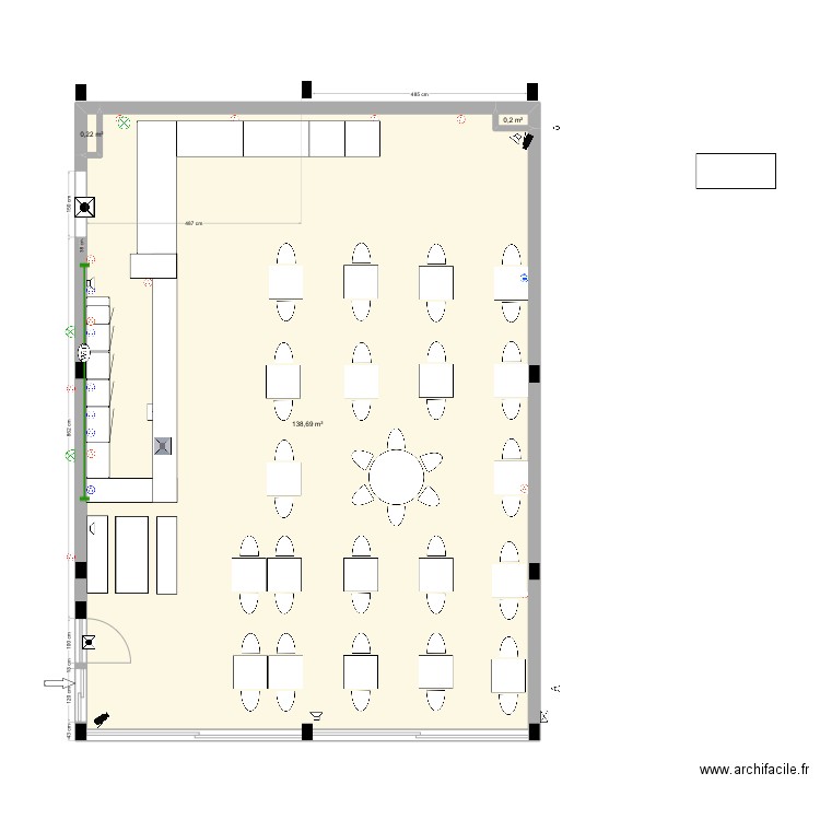 Salle buffet pdj . Plan de 3 pièces et 139 m2