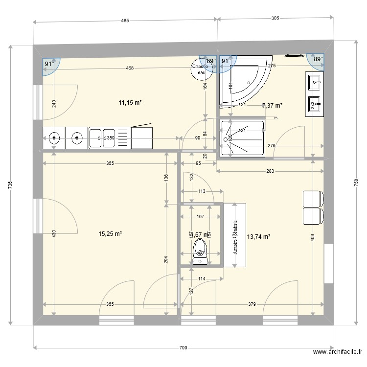 extension. Plan de 5 pièces et 49 m2