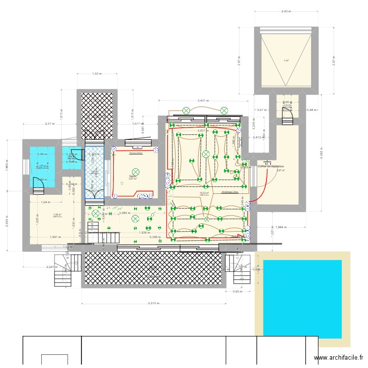 plan electricte  180 . Plan de 11 pièces et 49 m2