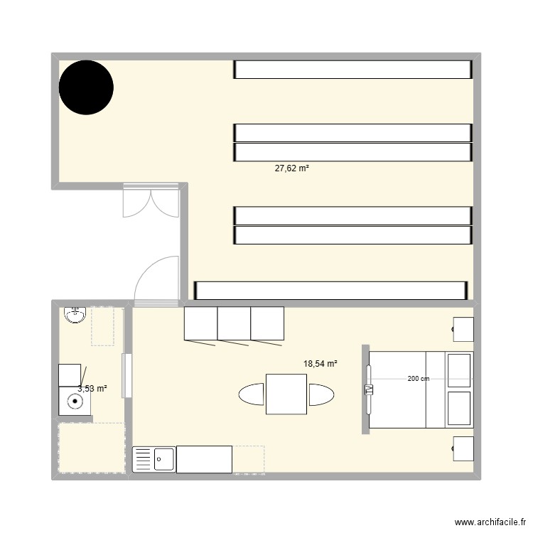 galpon02. Plan de 3 pièces et 50 m2