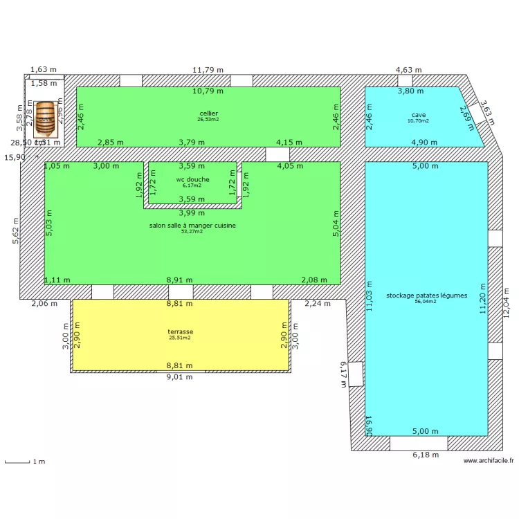 Bloc habitation stockage. Plan de 