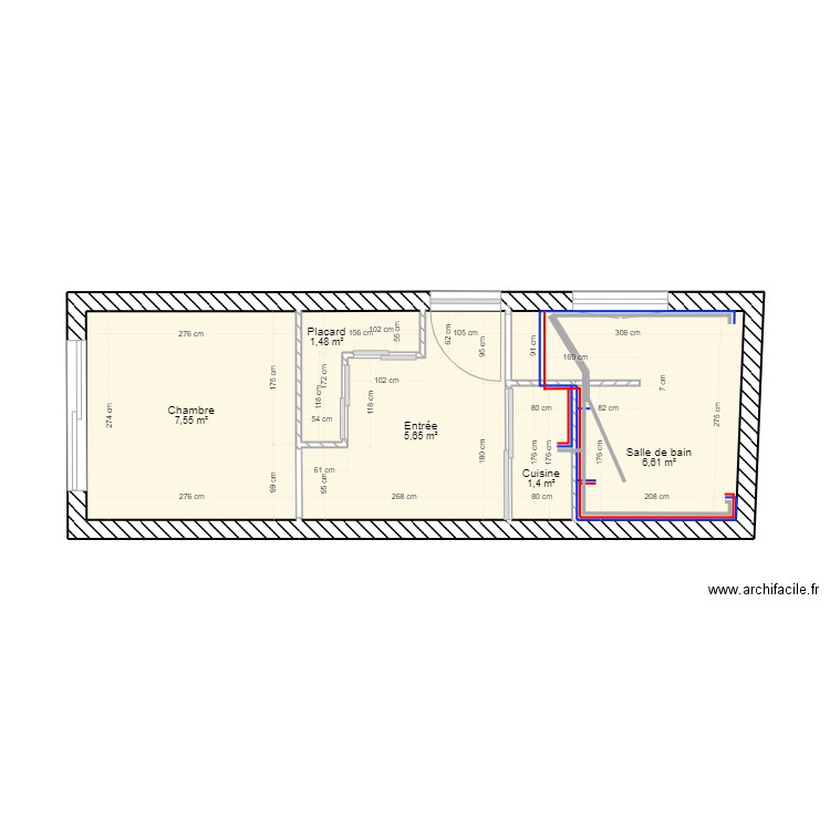 Studio Romagné Plan Plomberie. Plan de 5 pièces et 23 m2