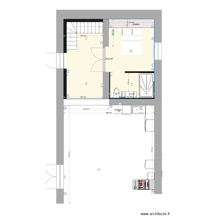 grange existant cotation  prises aménagements sdb 3. Plan de 0 pièce et 0 m2