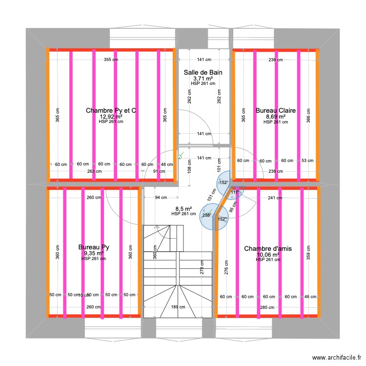 maison Douarnenez 1er étage PLAFONDS. Plan de 6 pièces et 53 m2