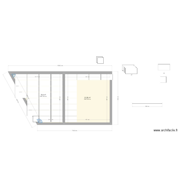 calepinage plafond sejour maquette. Plan de 2 pièces et 40 m2