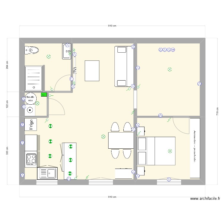 Studio 3. Plan de 5 pièces et 56 m2