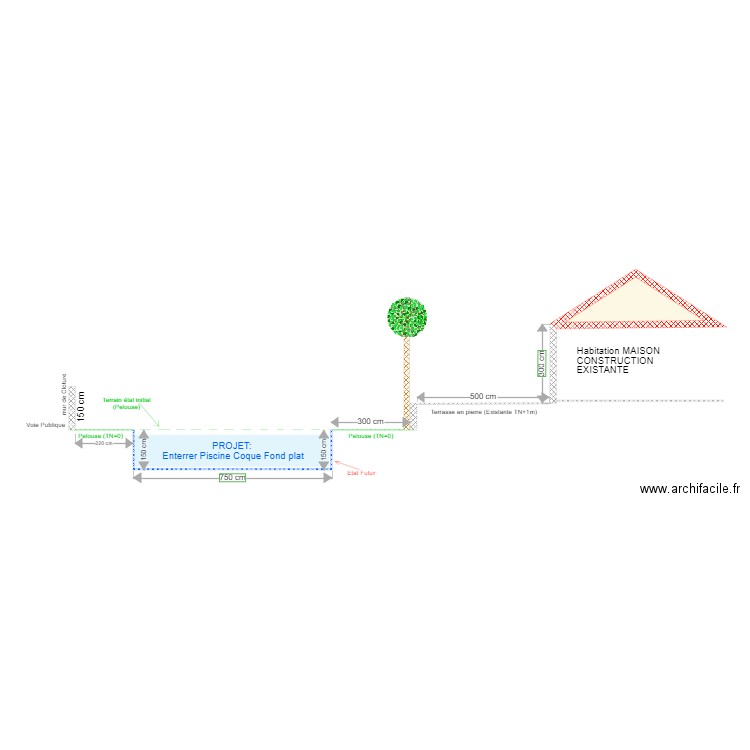 Plan de Coupe. Plan de 2 pièces et 13 m2