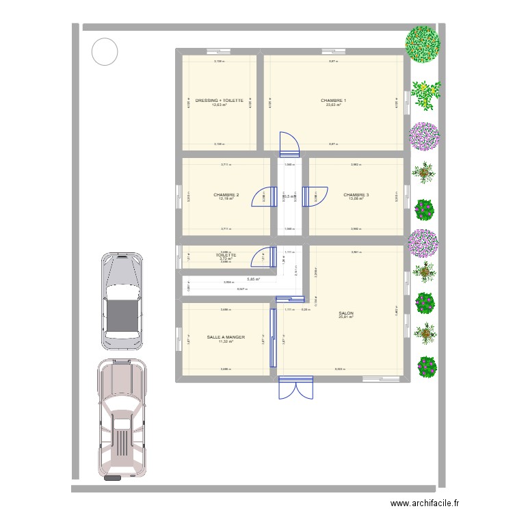 VILLA F4. Plan de 9 pièces et 112 m2