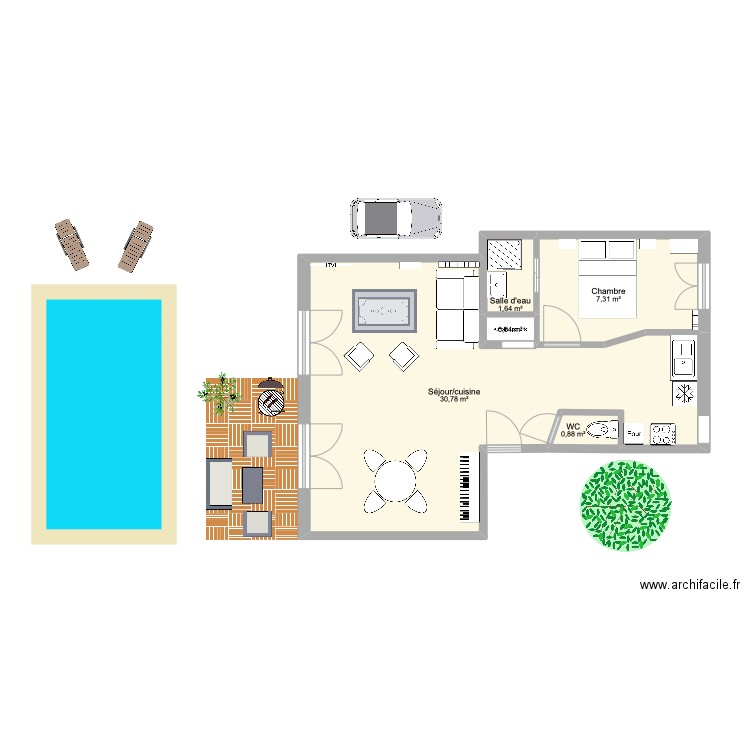 Archi cours . Plan de 5 pièces et 41 m2