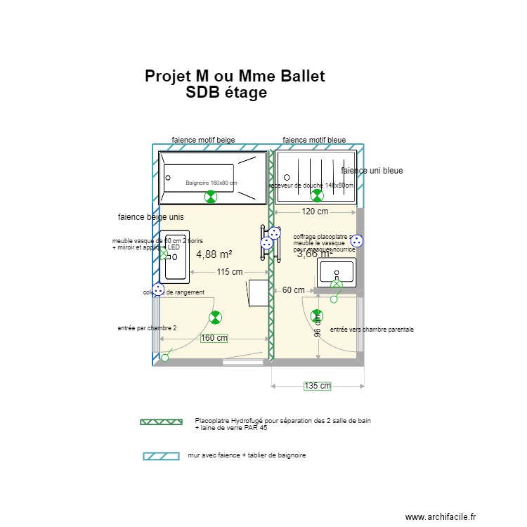 SDB BALLET03. Plan de 2 pièces et 9 m2