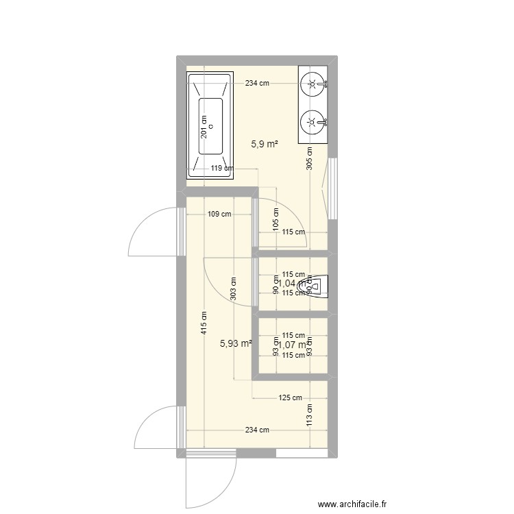 Etage. Plan de 4 pièces et 14 m2