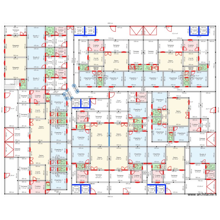 PLAN DE 4 PIECES POUR VILLAGE. Plan de 155 pièces et 1773 m2