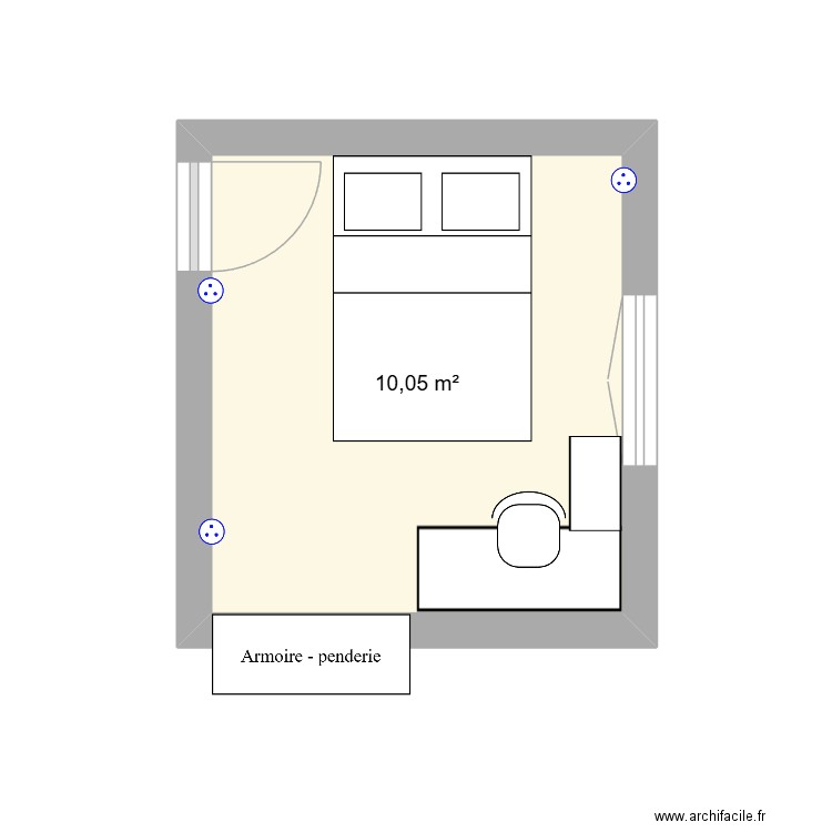 chambre  eliot. Plan de 1 pièce et 10 m2