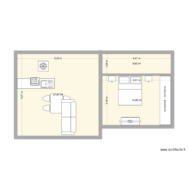 123. Plan de 3 pièces et 47 m2