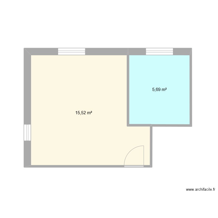 chambre. Plan de 2 pièces et 21 m2