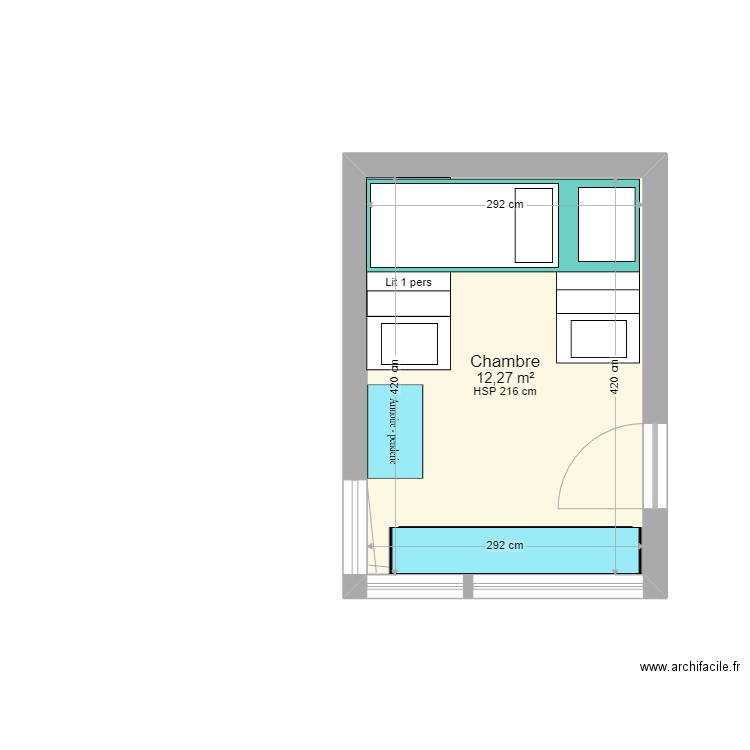 chambre loulou. Plan de 1 pièce et 12 m2