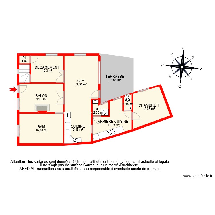 BI 10278 RDC. Plan de 13 pièces et 117 m2