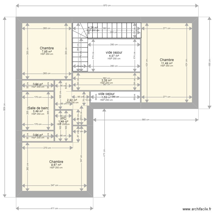 Pointis inar R+1. Plan de 12 pièces et 53 m2